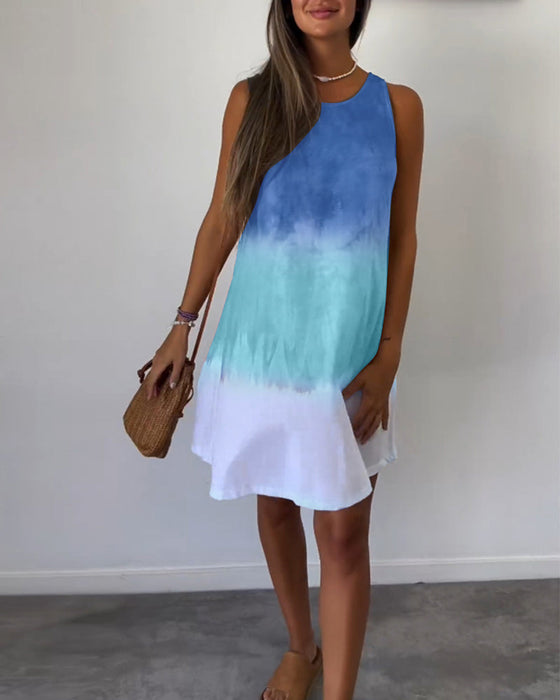 Sukienka na co dzień bez rękawów z blokami kolorów