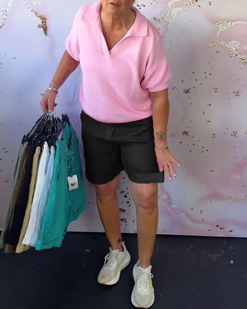 Szorty Jednokolorowe Bawełna I Len Codzienne