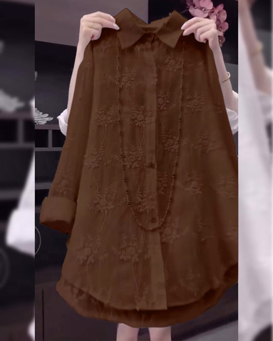 Koszula Jednokolorowa Haftowana Opadające Ramiona