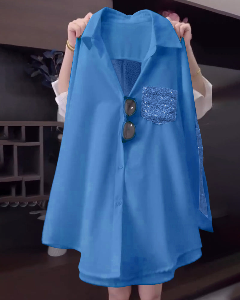 Koszula Z Długim Rękawem I Połyskującymi Klapami