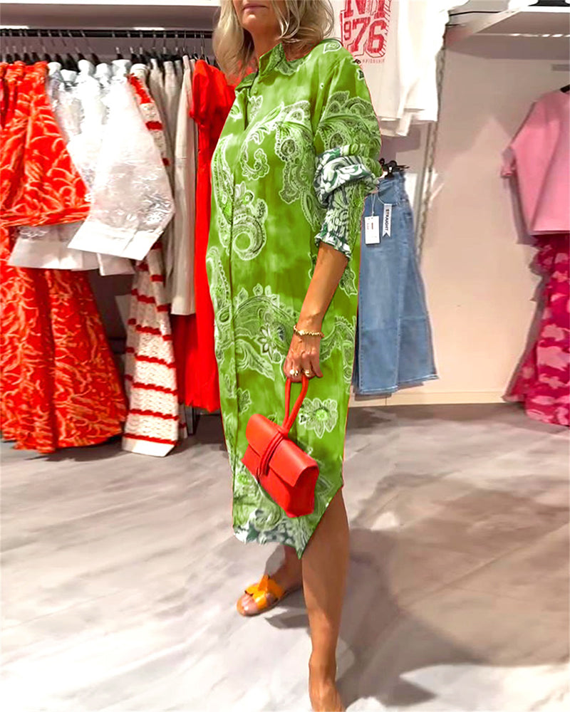 Sukienka Stójka Długi Rękaw Nadruk Nerkowca