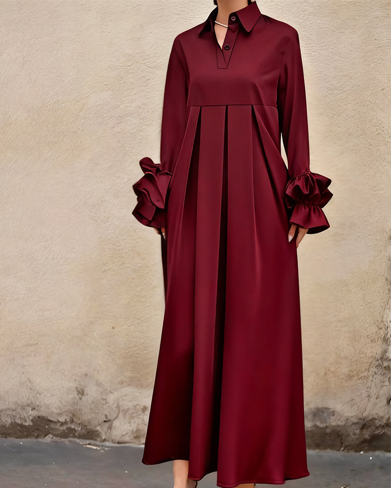 Sukienka Modna Kołnierzyk Koszulowy Rozkloszowany