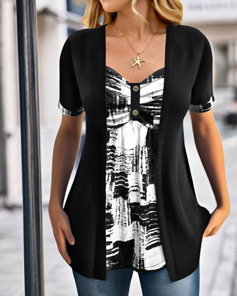 Bluzka Drukowana Fałszywa Dwuczęściowa Nieregularna