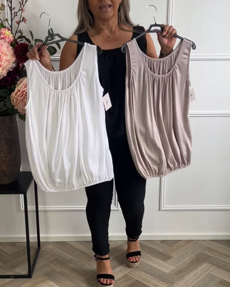 Top Bez Rękawów Jednolity Plisowany