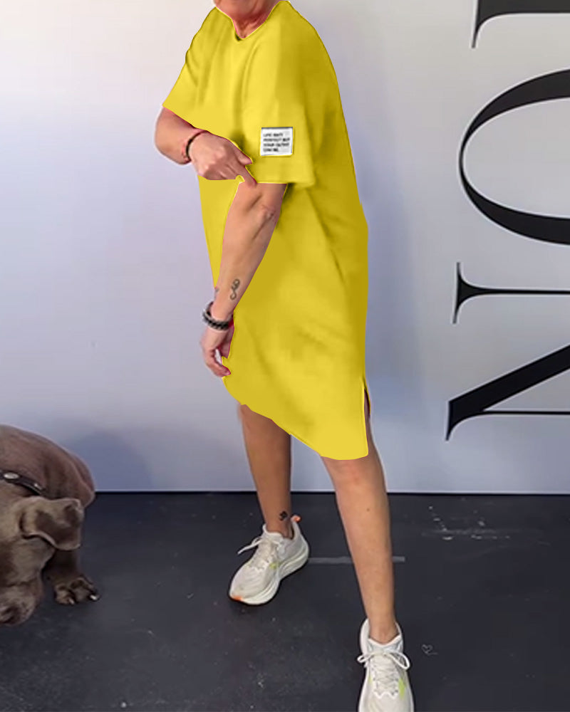 Sukienka Okrągły Dekolt Casual Krótki Rękaw Prosta