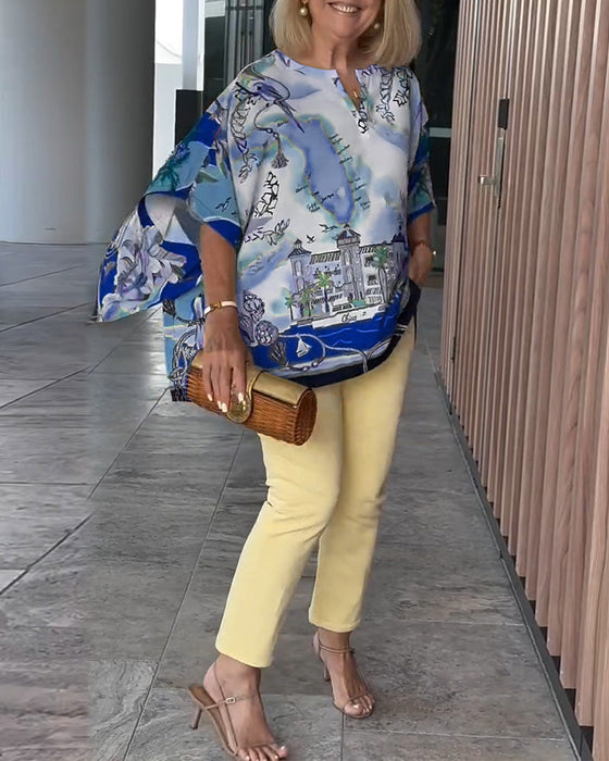 Bluzka Nietoperzowy Rękaw Print