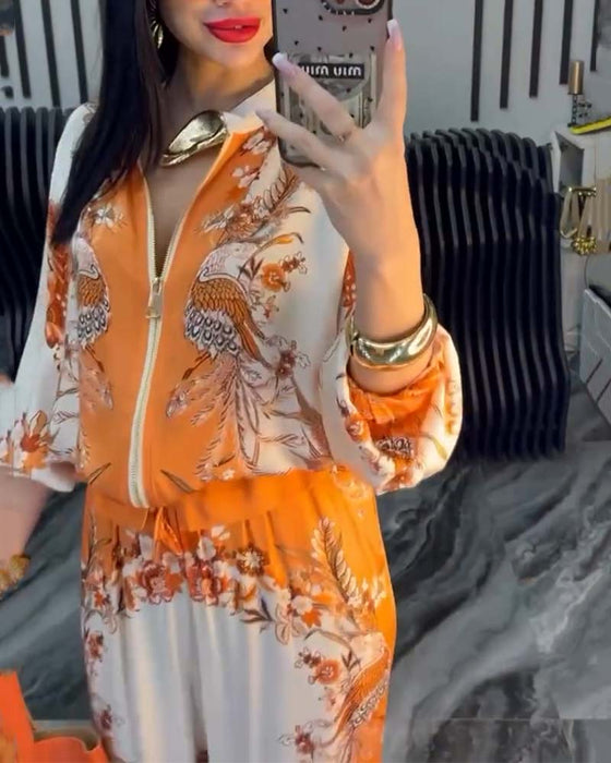 Garnitur o Szerokich Nogawkach Temperament Stójka Zamek Błyskawiczny