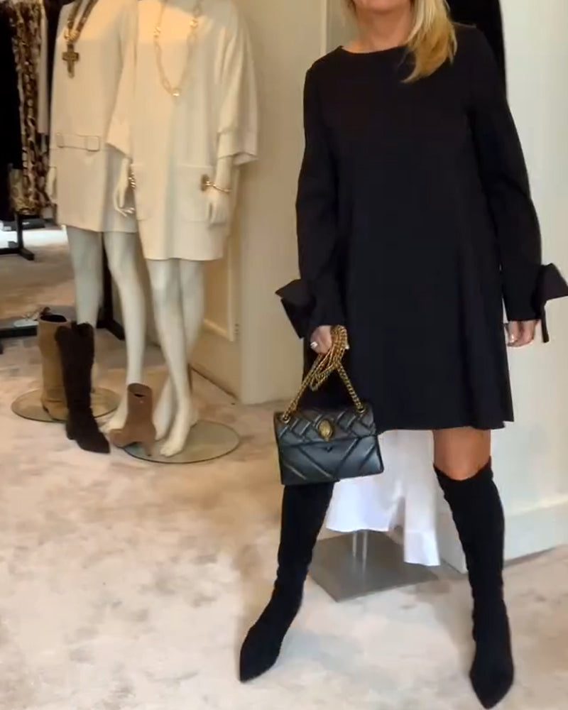 Sukienka Modna Okrągły Dekolt Kokarda Rękaw