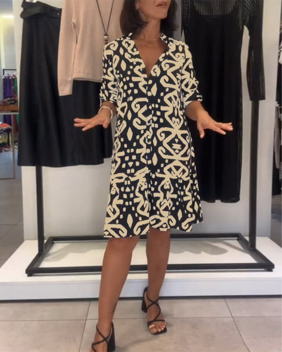 Sukienka Dekolt W Serek Elegancka Nadruk