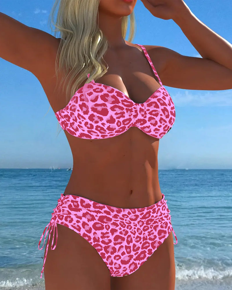 Strój Kąpielowy Wiązanie Leopard Bikini