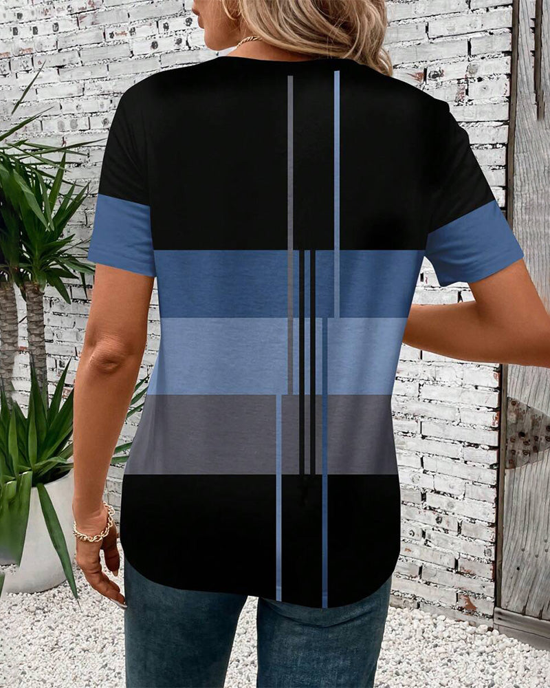 T-Shirt Okrągły Dekor Geometryczny Krótki Rękaw