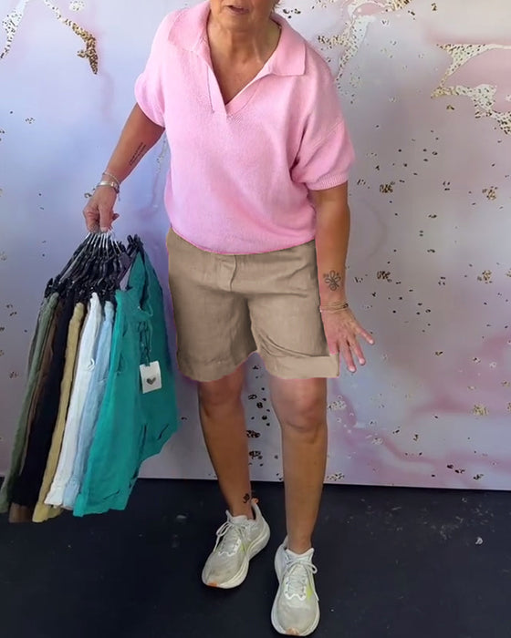 Szorty Jednokolorowe Bawełna I Len Codzienne