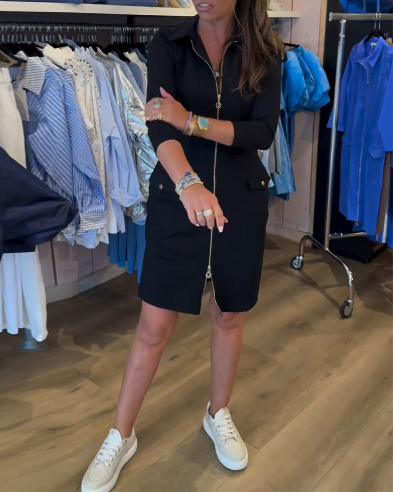 Sukienka Kołnierz Jednokolorowy Zamek Długi Rękaw