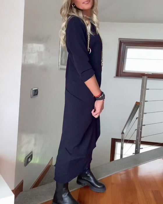 Sukienka plisowana z okrągłym dekoltem i jednolitym kolorze