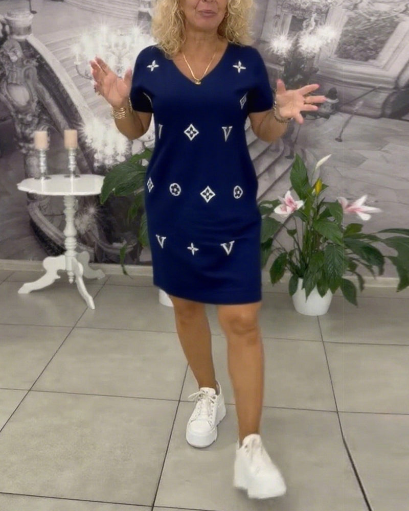Sukienka Moda Dekolt V Krótki Rękaw