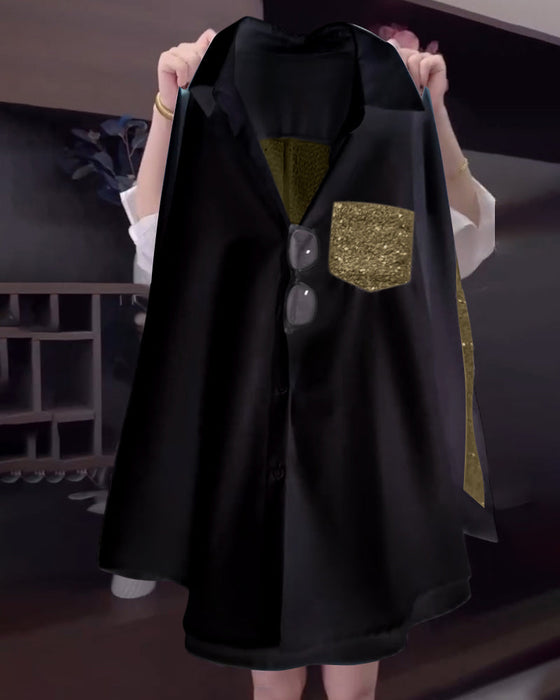 Koszula Z Długim Rękawem I Połyskującymi Klapami