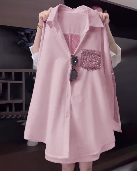 Koszula Z Długim Rękawem I Połyskującymi Klapami