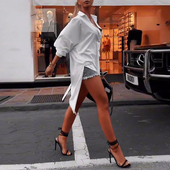 Koszula casualowa z rozcięciem na klapie w jednolitym kolorze