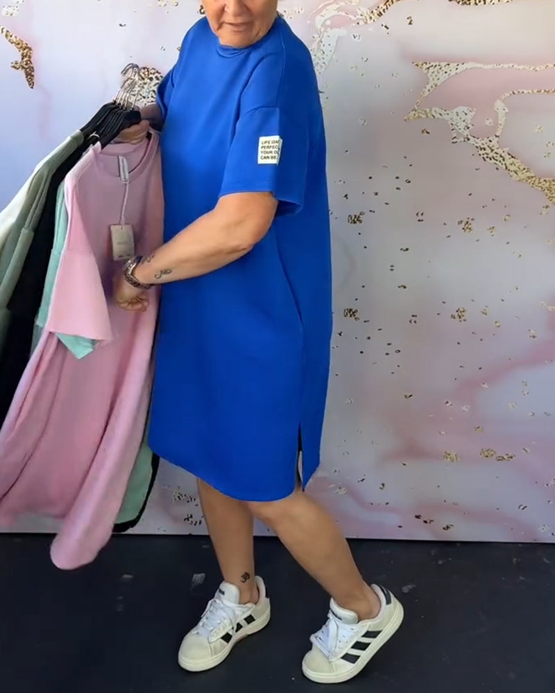 Sukienka Okrągły Dekolt Casual Krótki Rękaw Prosta