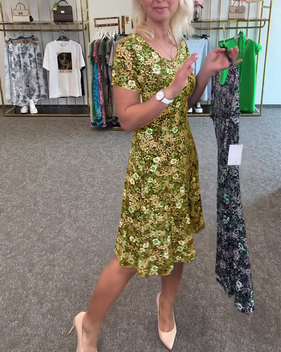 Sukienka Elegancka Wysmukła Talia Drukowana