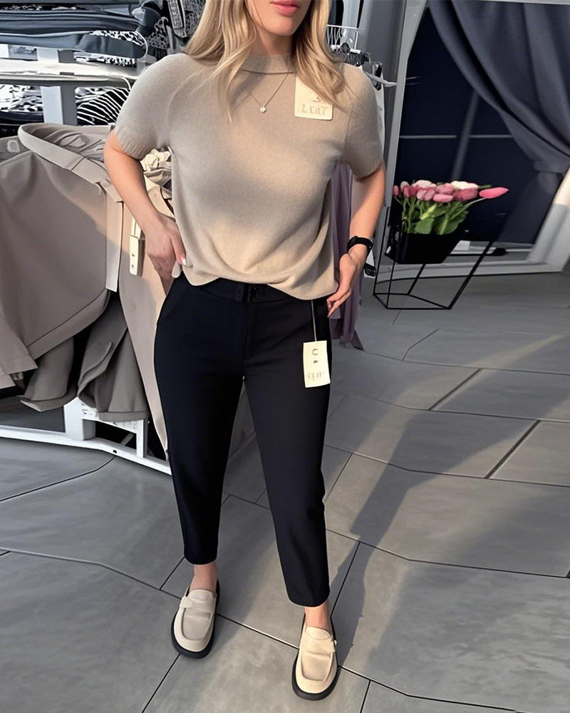 Spodnie Jednokolorowe Casual Proste