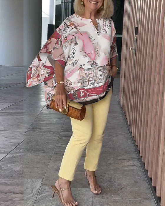 Bluzka Nietoperzowy Rękaw Print