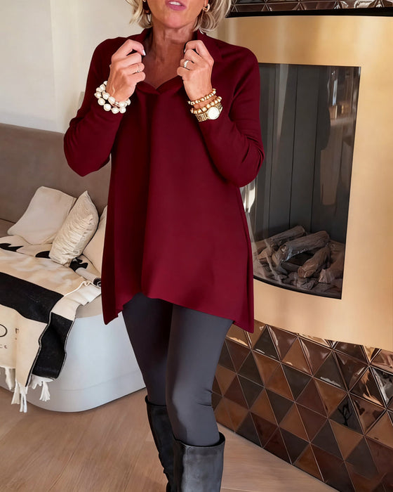 Nierówny Kołnierz Długi Rękaw Top