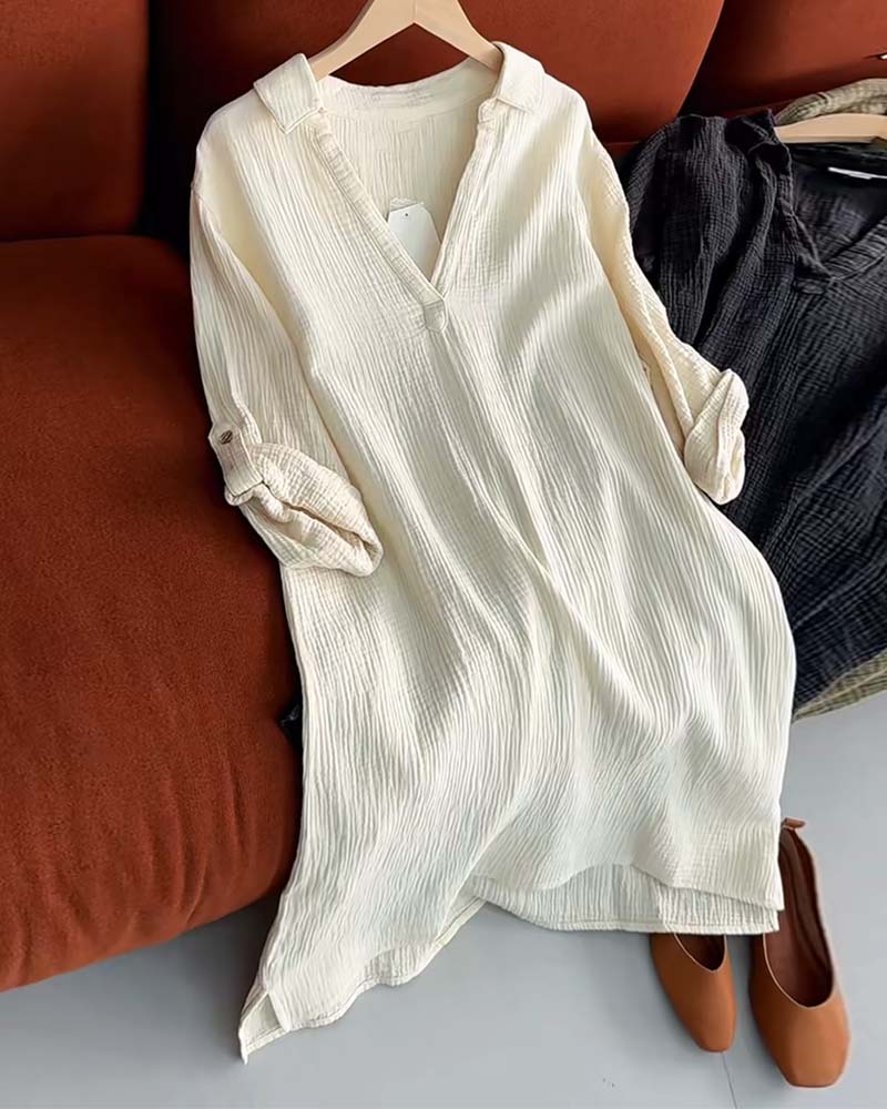 Sukienka Długi Rękaw Jednolita Prosty Kołnierz