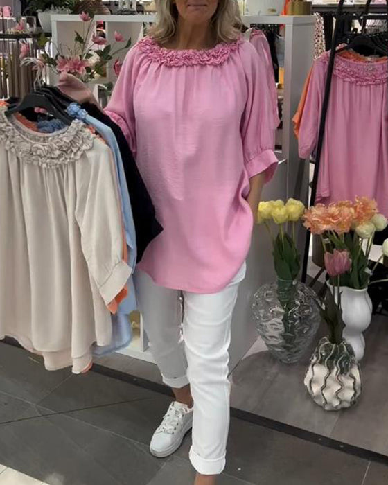 Bluzka Krótki Rękaw Kwiatowa Luźna