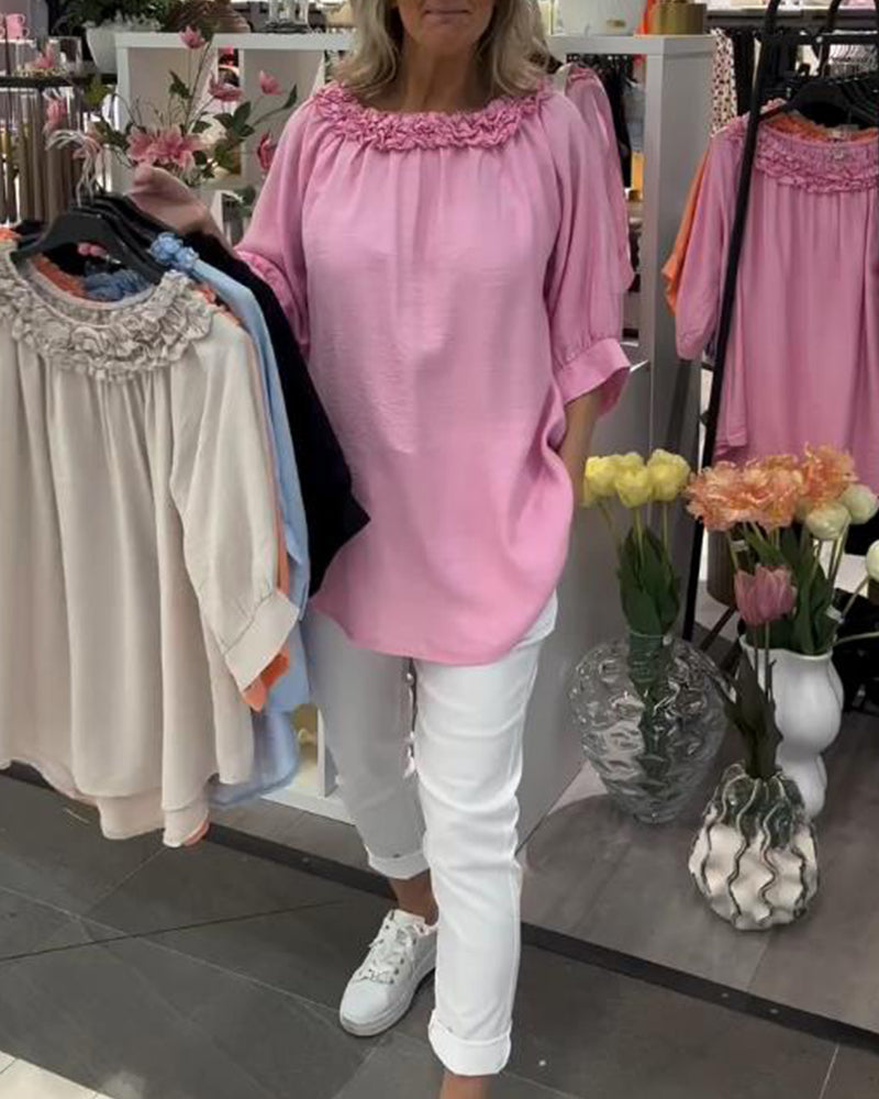 Bluzka Krótki Rękaw Kwiatowa Luźna