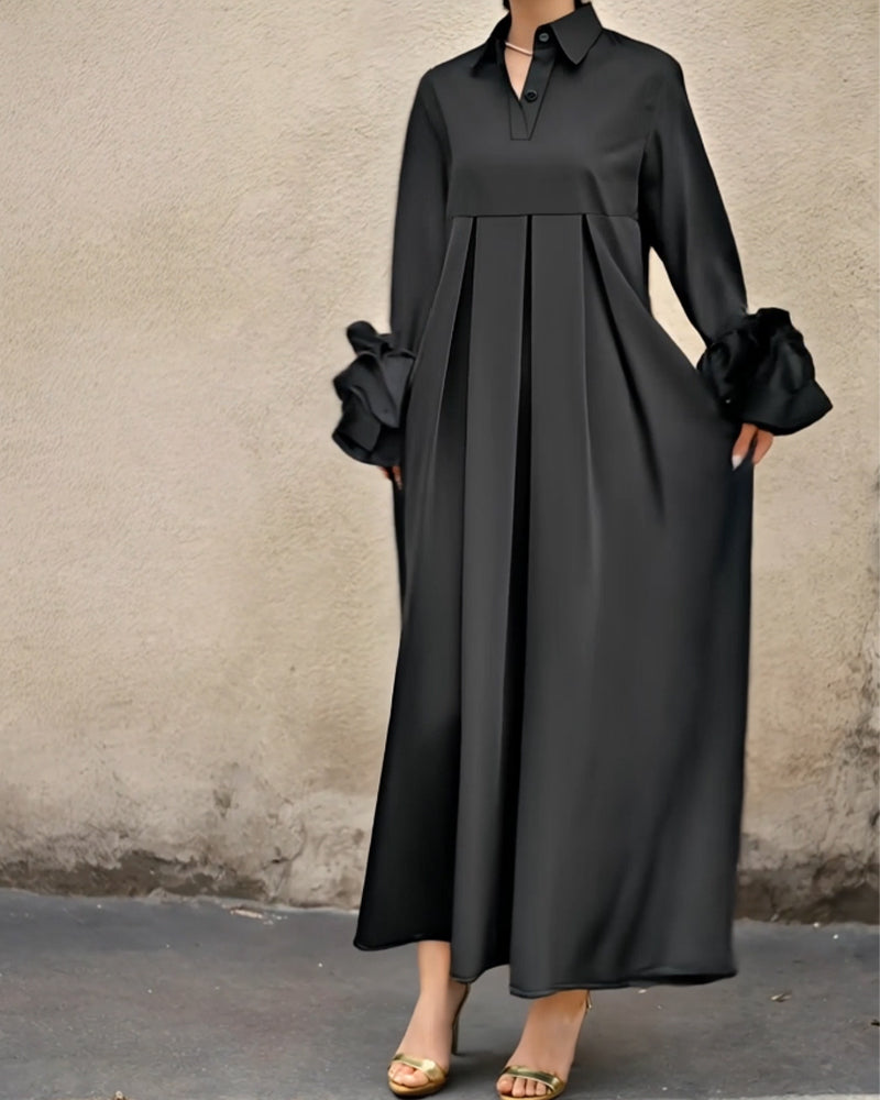 Sukienka Modna Kołnierzyk Koszulowy Rozkloszowany