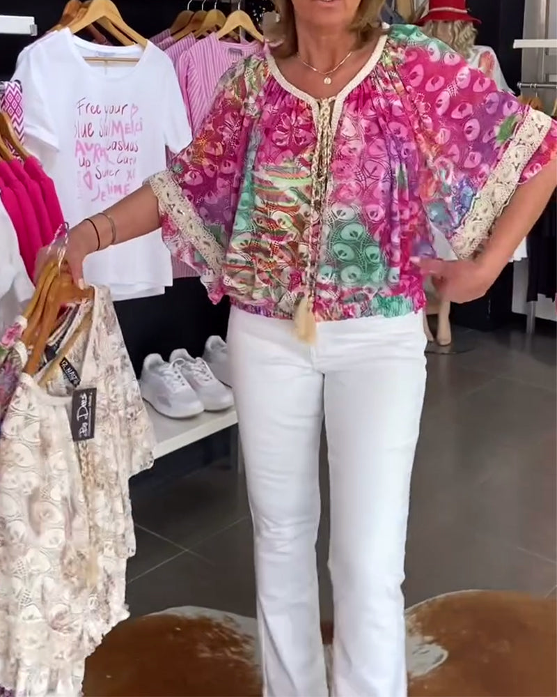 Bluzka O Luźnym Kroju Z Boho Nadrukiem