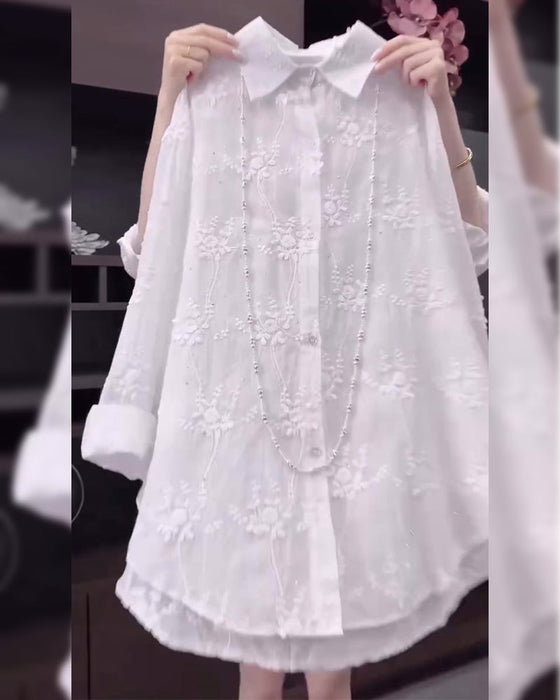 Koszula Jednokolorowa Haftowana Opadające Ramiona