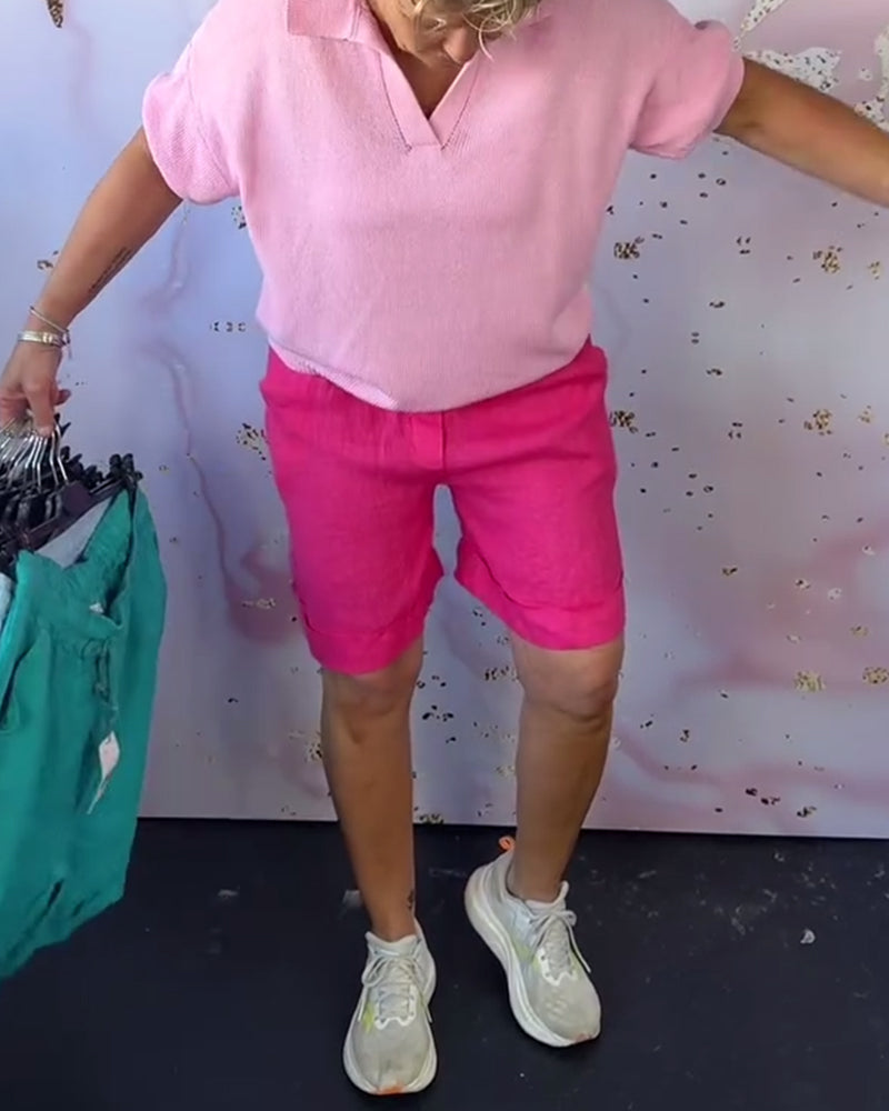 Szorty Jednokolorowe Bawełna I Len Codzienne