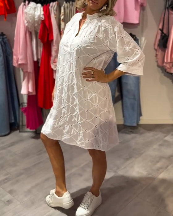 Sukienka Długi Rękaw Ażur Kwiat Luźny