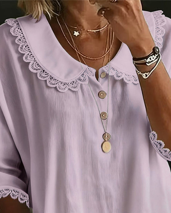 Bluzka Koronka Wstawiony Kołnierzyk Piotrusia Pana