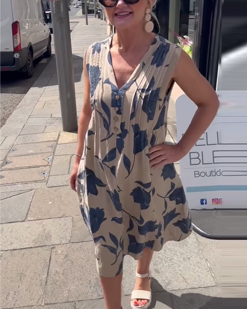 Sukienka Dekolt W Serek Bez Rękawów Drukowana