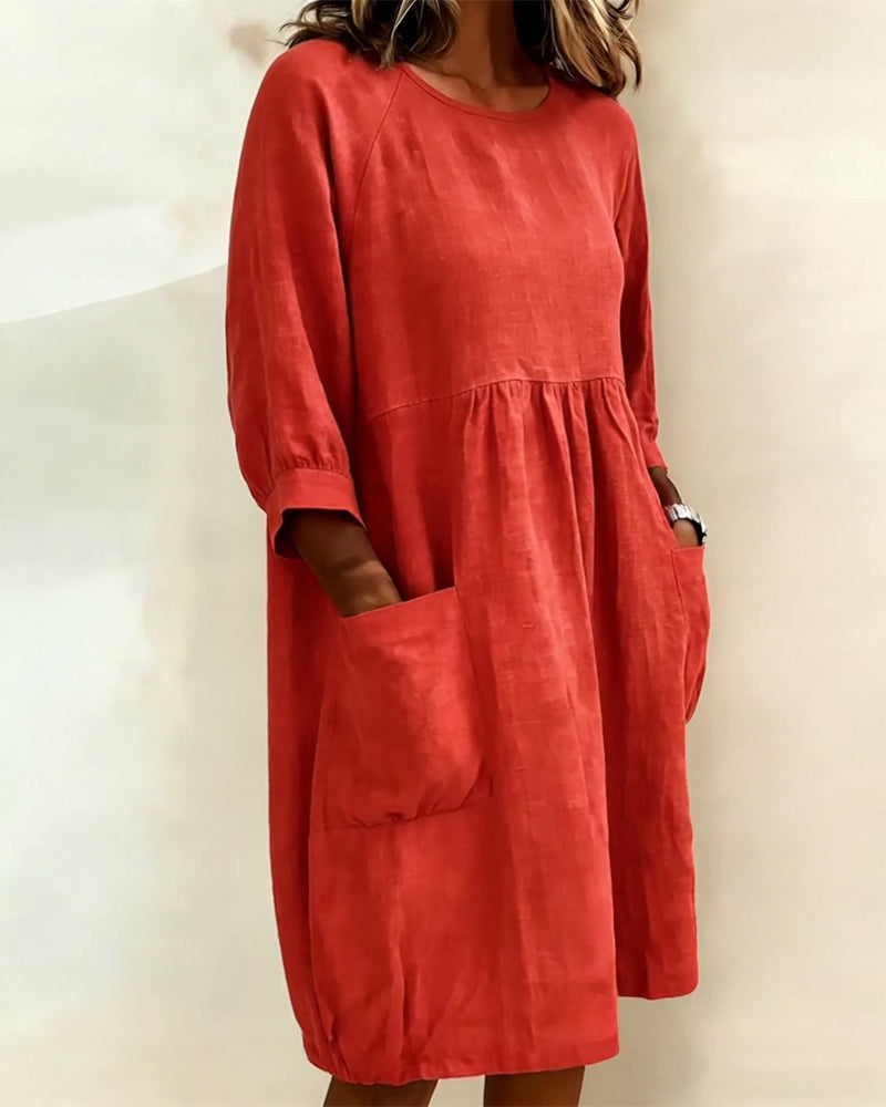 Sukienka Trzy Czwarte Rękaw Luźna