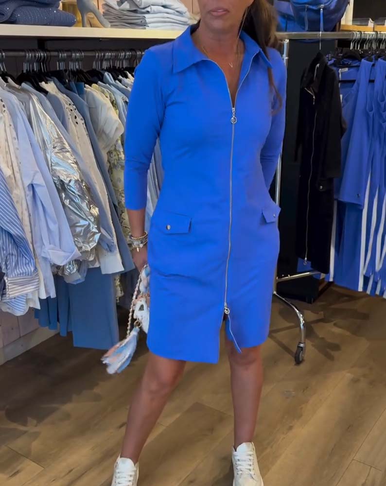 Sukienka Kołnierz Jednokolorowy Zamek Długi Rękaw