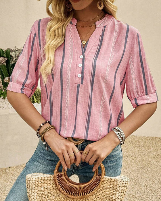 Bluzka Dekolt V Codzienna W Paski