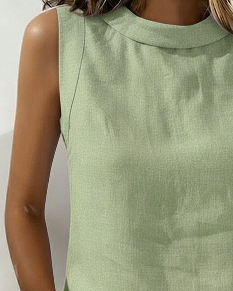 Bluzka Czysta Bawełna Kołnierz Bezrękawna