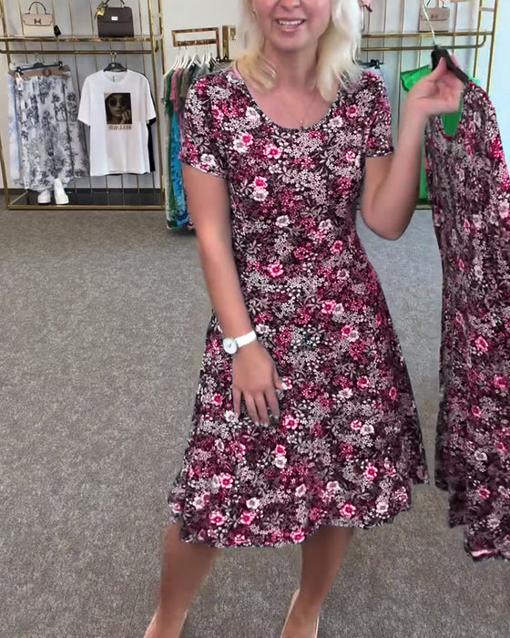 Sukienka Elegancka Wysmukła Talia Drukowana