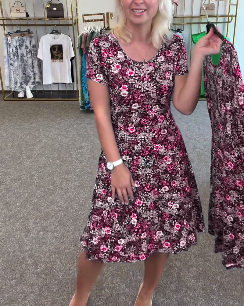 Sukienka Elegancka Wysmukła Talia Drukowana