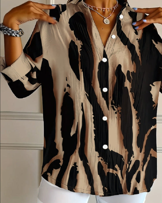 Bluzka Stojący Kołnierz Nieregularny Nadruk