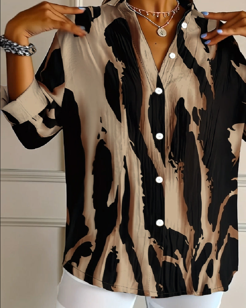 Bluzka Stojący Kołnierz Nieregularny Nadruk