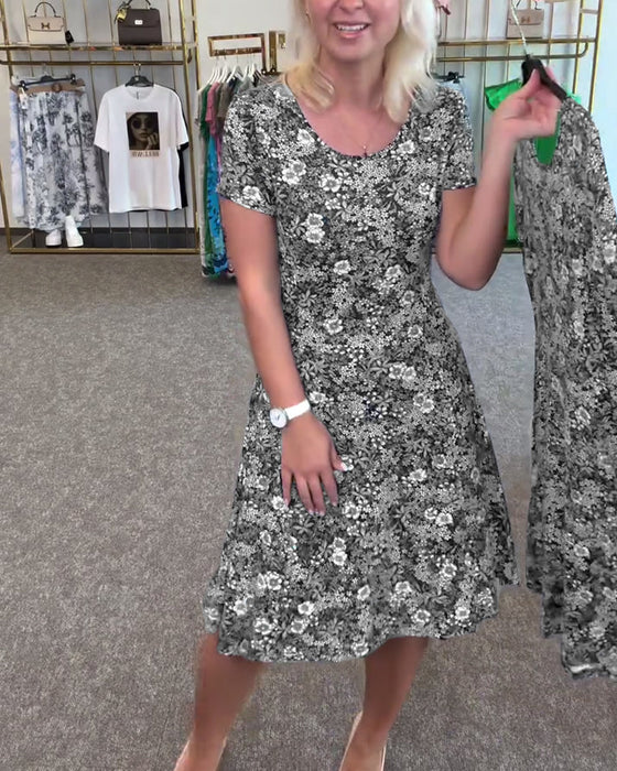 Sukienka Elegancka Wysmukła Talia Drukowana