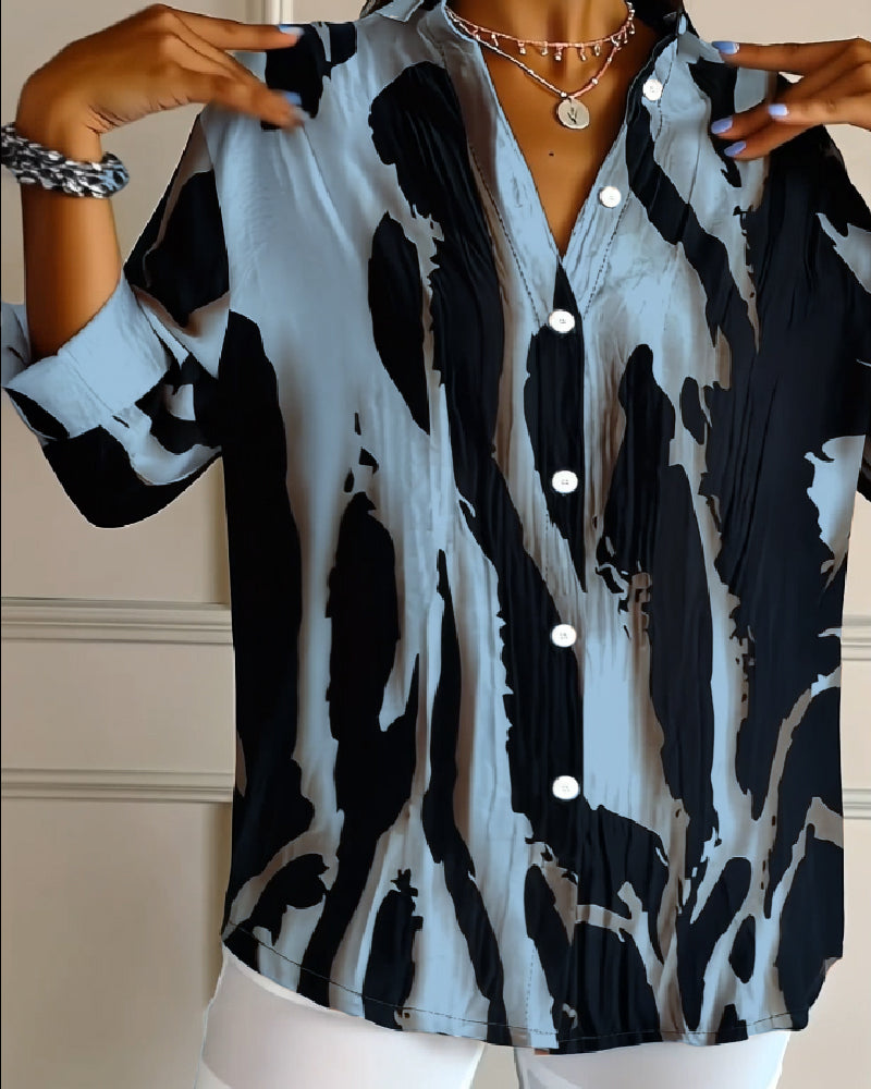 Bluzka Stojący Kołnierz Nieregularny Nadruk