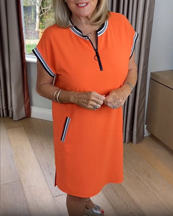 Sukienka Pół-Zamek Kontrastowy Kolor Sport