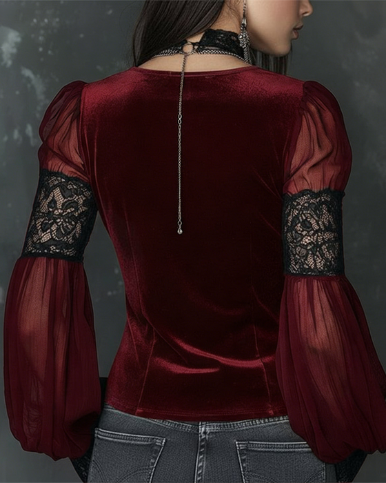 Bluzka Zapięcie V-Dekolt Bufor Rękaw