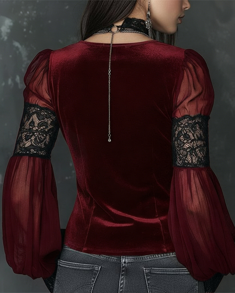 Bluzka Zapięcie V-Dekolt Bufor Rękaw